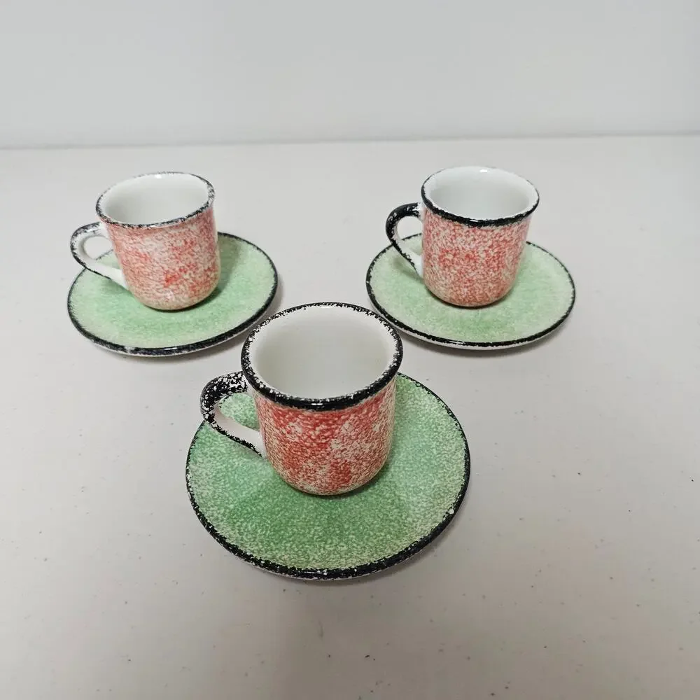 Studio Nova  BF071 Handpainted Vintage Pottery Cup and Saucer - set of 3